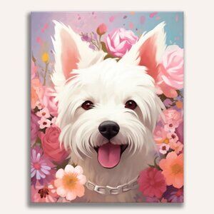 Number Artist Paint by Numbers Complete Kit~FLORAL WESTIE~New/Sealed~Retail $55
